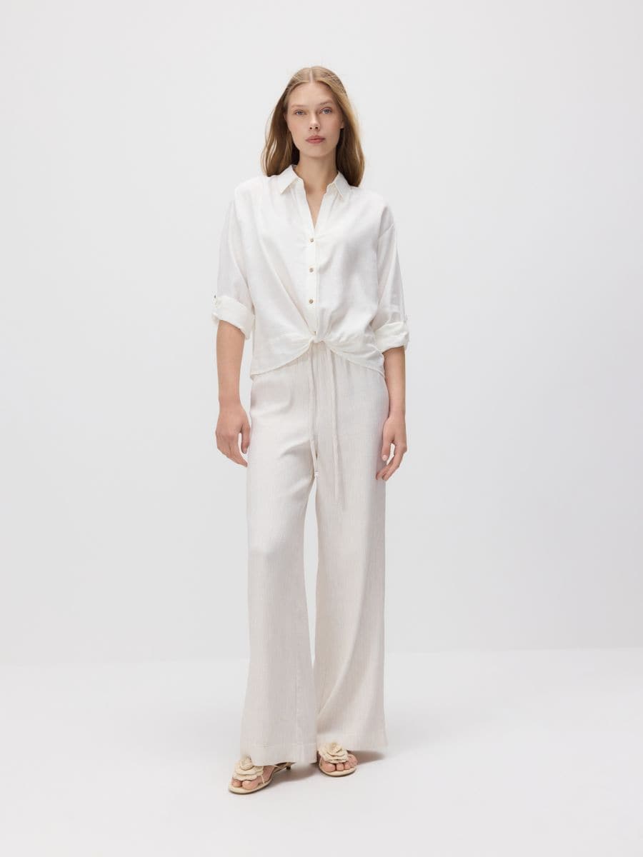 Lockere Hose mit Bindegürtel - creme - RESERVED - 2