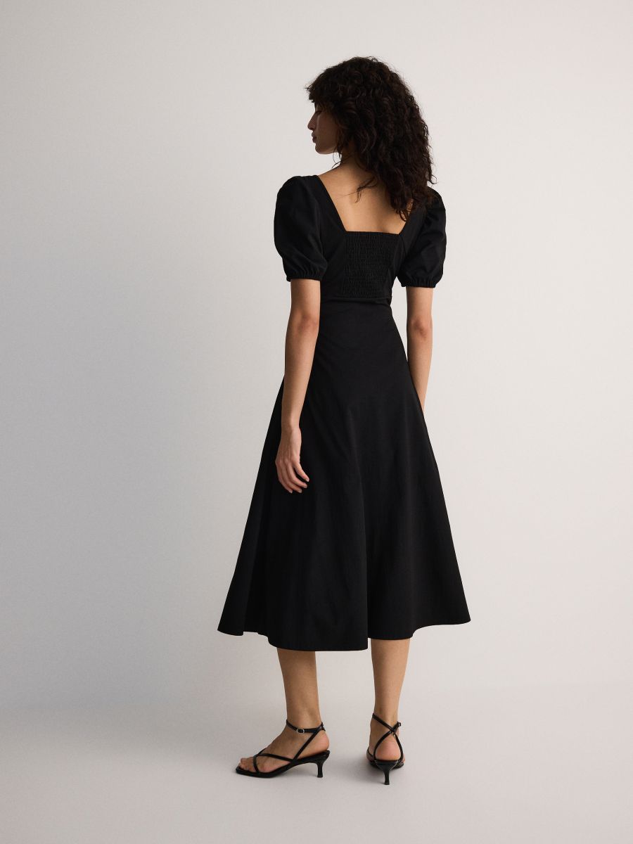 Midi dress with puff sleeves - schwarz - RESERVED