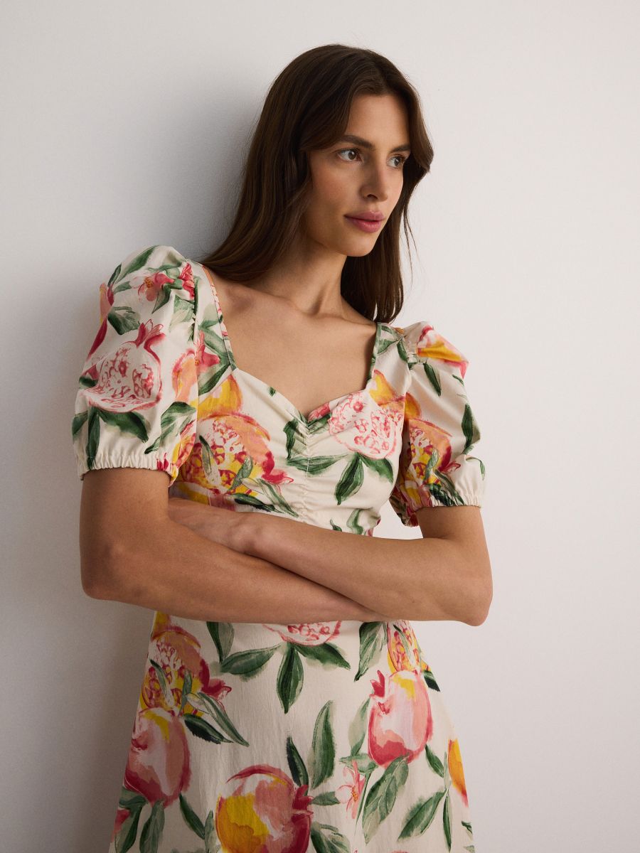 Midi dress with puff sleeves - multicolor - RESERVED - 3