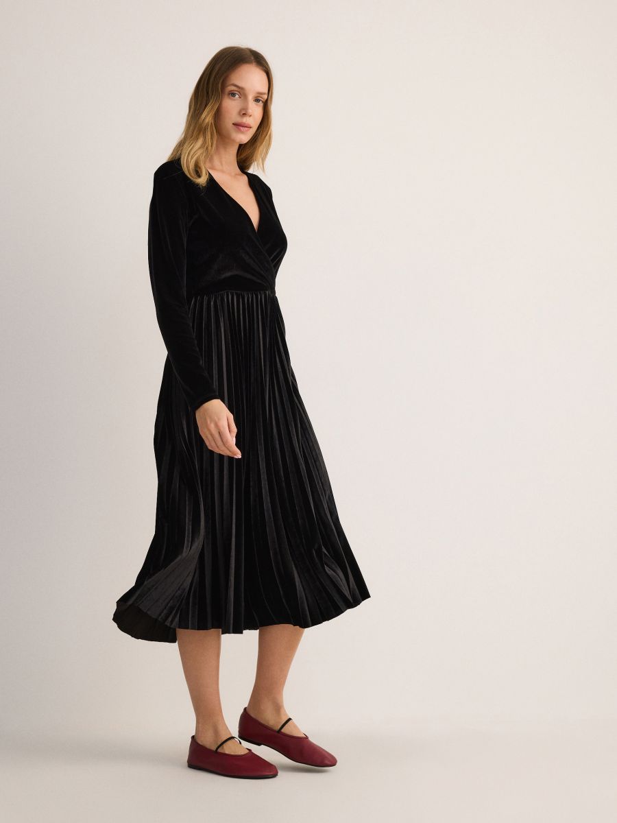 Pleated velour dress best sale