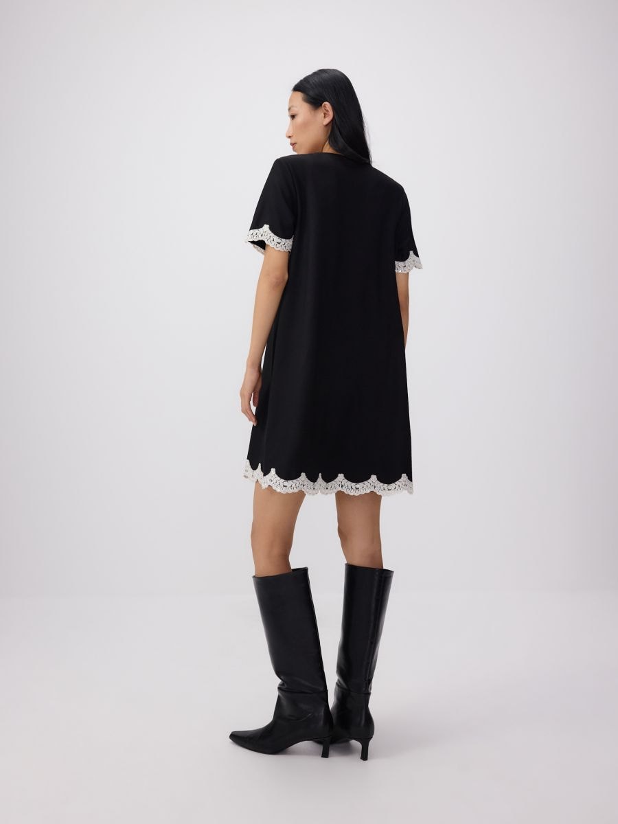 Vestito con pizzo a contrasto - nero - RESERVED - 3