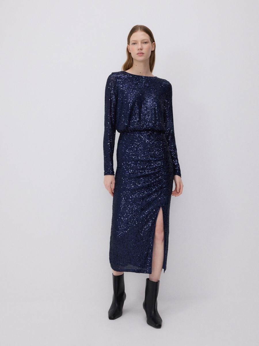 Sequin dress with draping - navy - RESERVED - 2