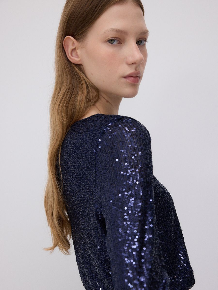 Sequin dress with draping - navy - RESERVED - 3