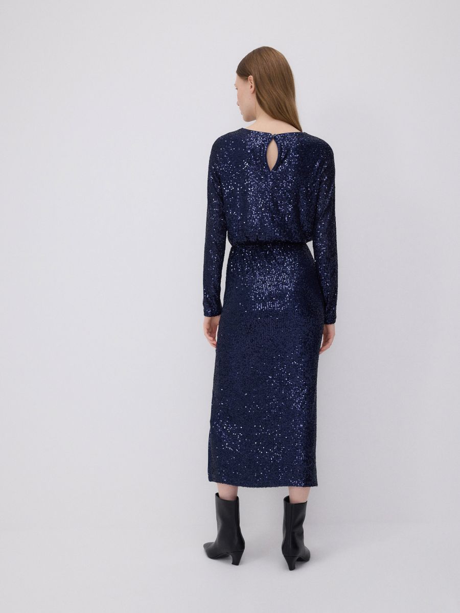 Sequin dress with draping - navy - RESERVED - 4