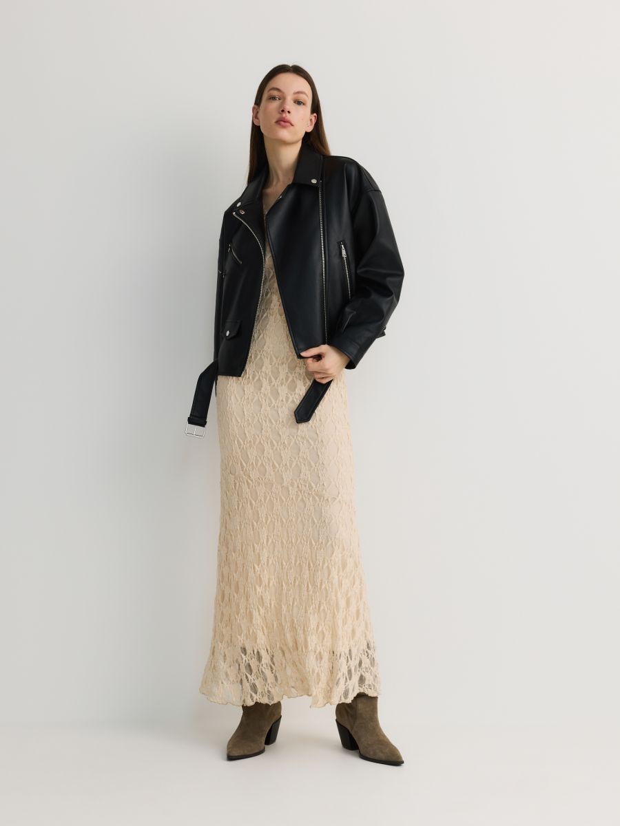 Biker jacket with belt - black - RESERVED - 3