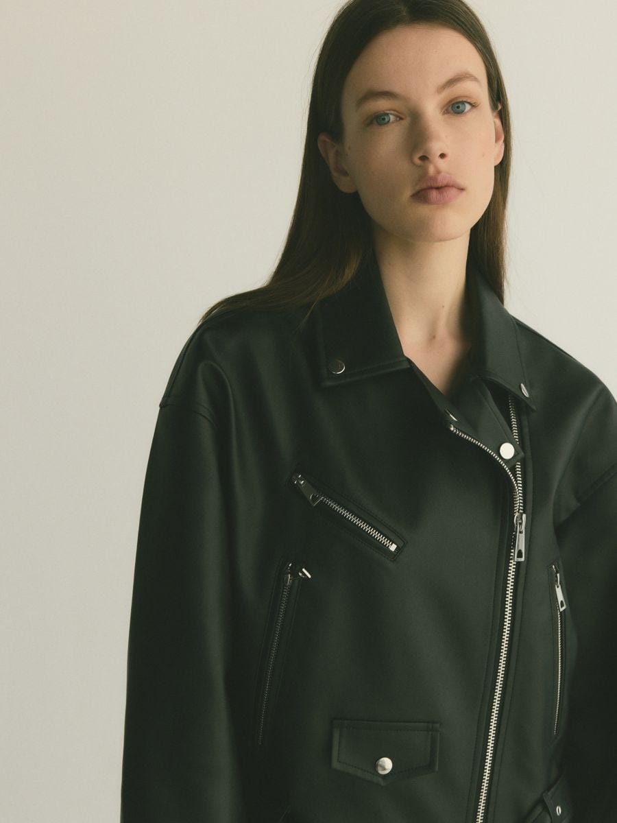 Biker jacket with belt - black - RESERVED - 2