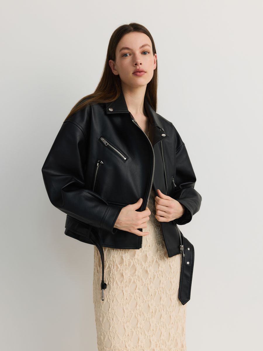 Biker jacket with belt - black - RESERVED - 7