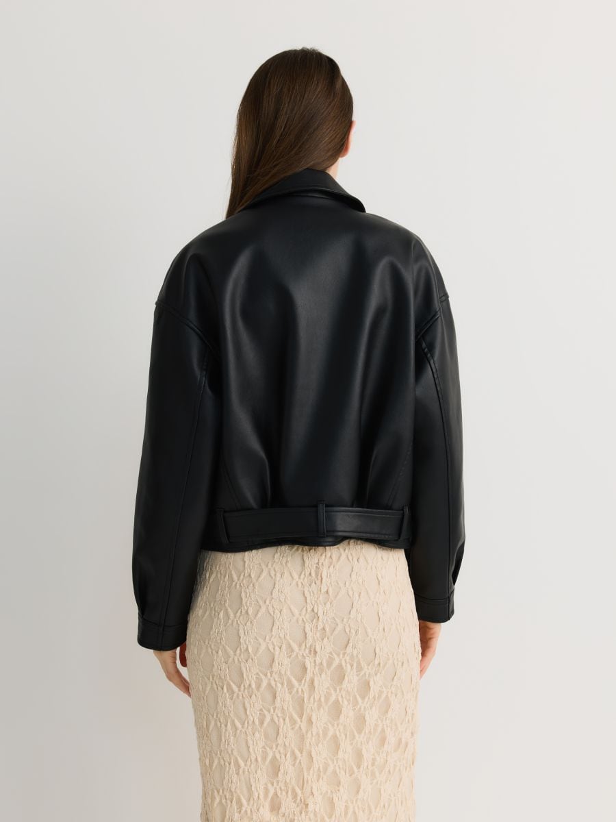 Biker jacket with belt - black - RESERVED - 6
