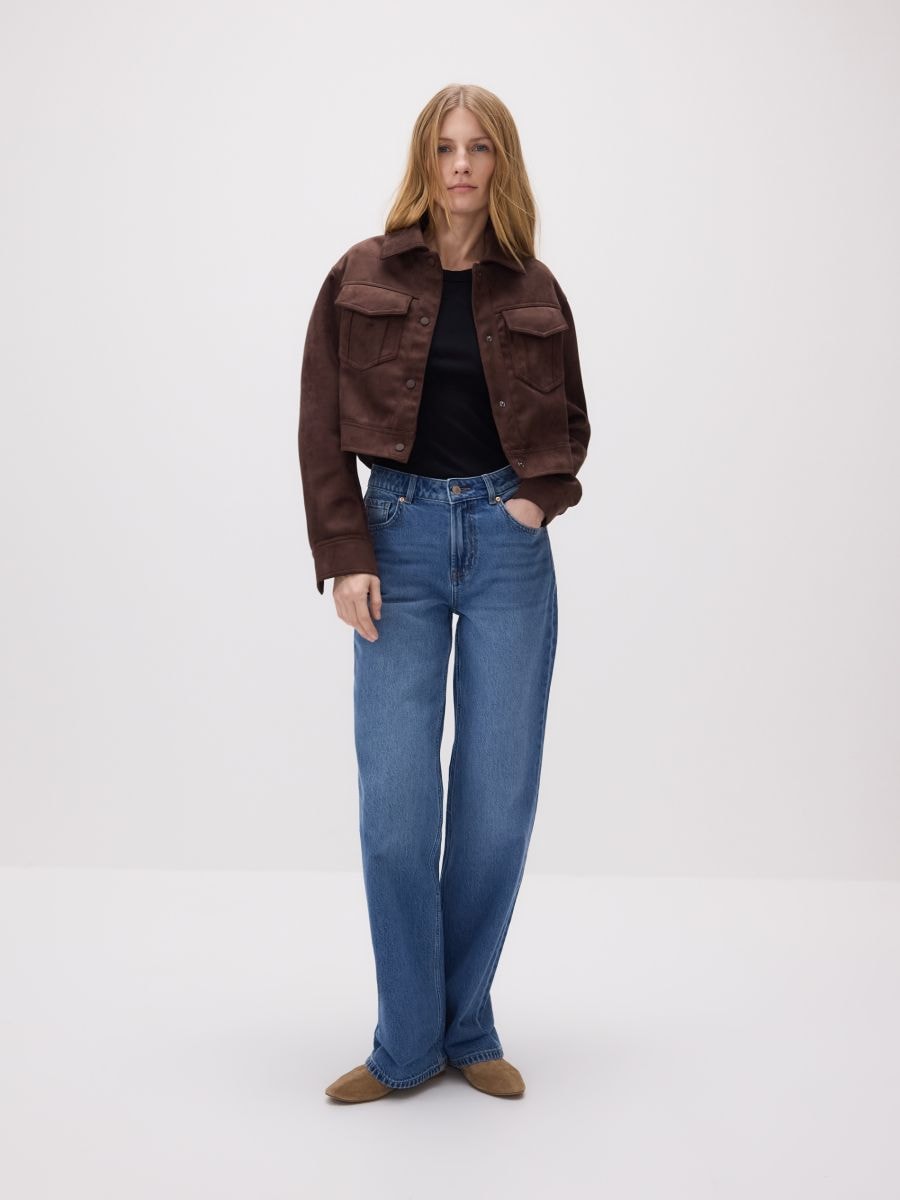 Cropped jacket with collar - dusty brown - RESERVED - 3