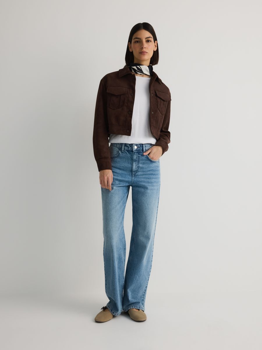 Cropped jacket with collar - dusty brown - RESERVED - 5