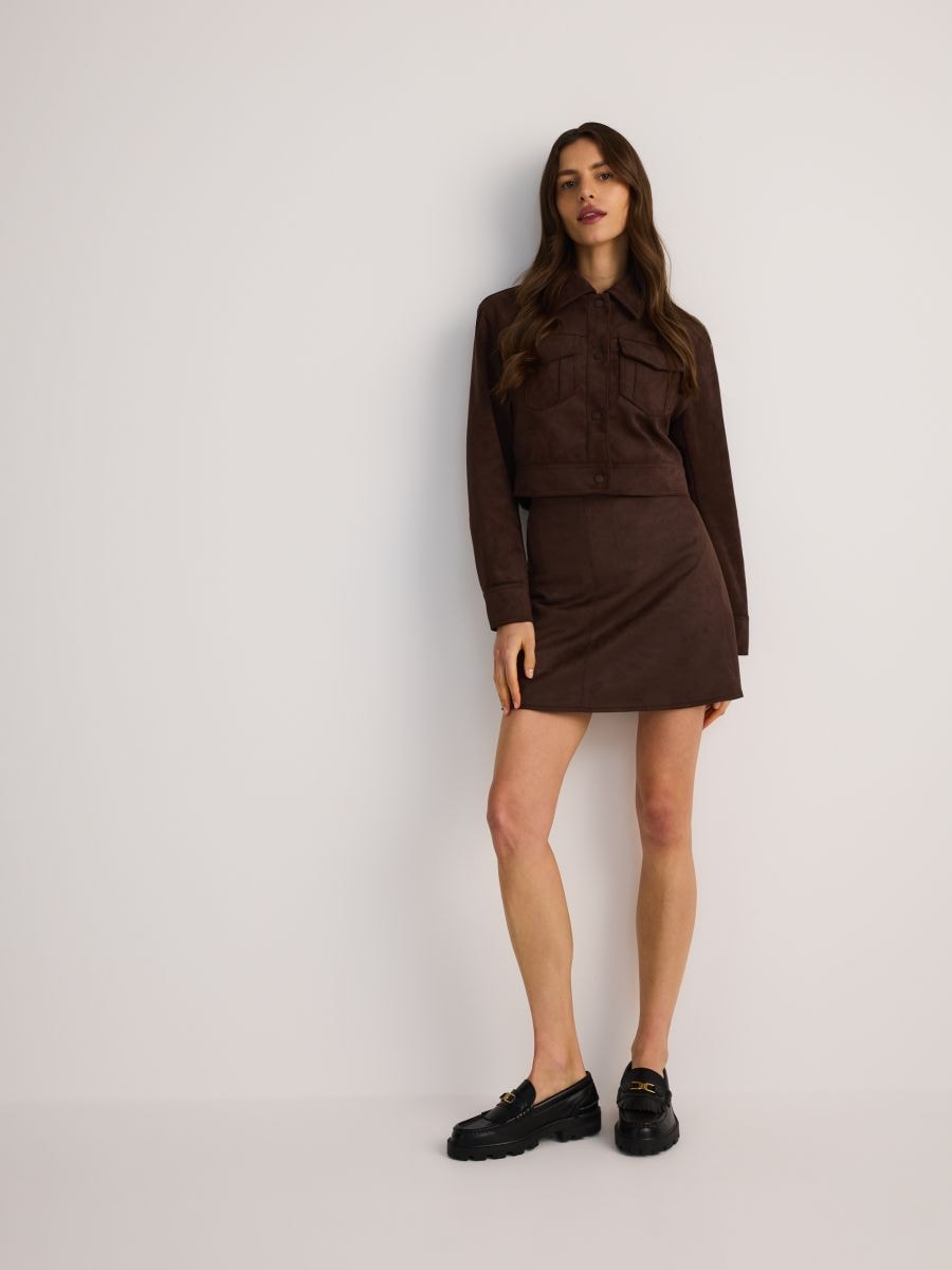 Cropped jacket with collar - dusty brown - RESERVED - 4