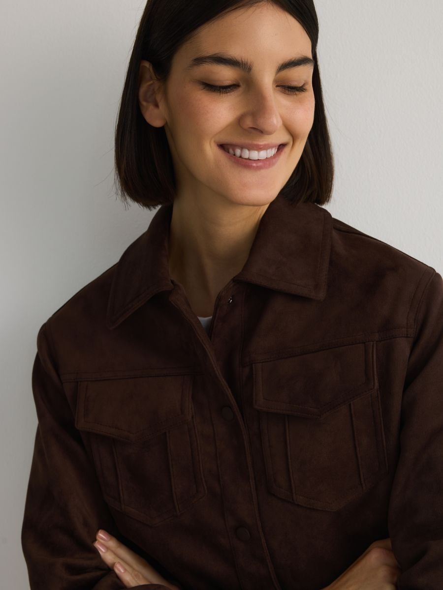 Cropped jacket with collar - dusty brown - RESERVED - 3