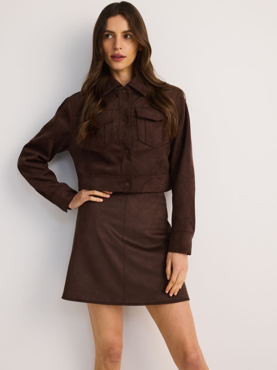 Cropped jacket with collar - dusty brown - RESERVED - 5