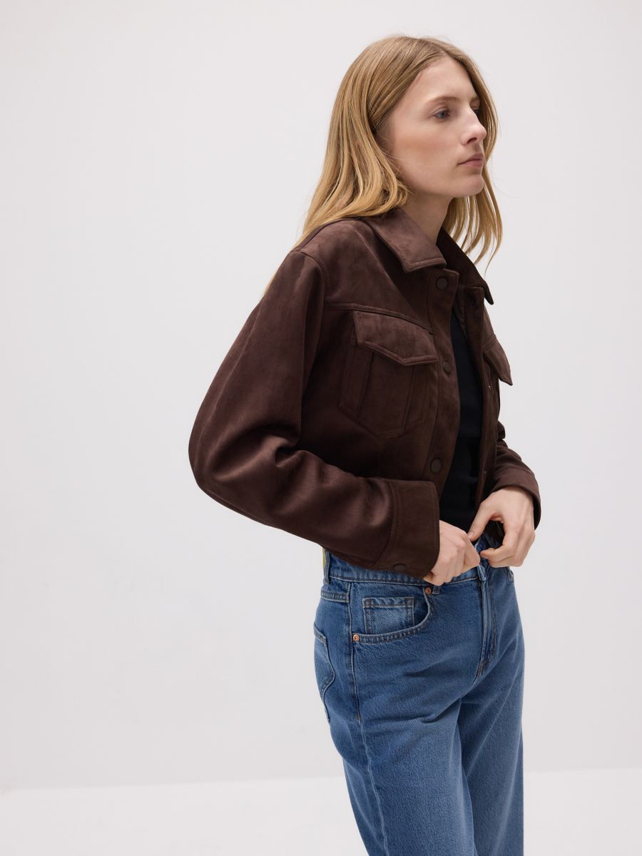 Cropped jacket with collar - dusty brown - RESERVED - 5