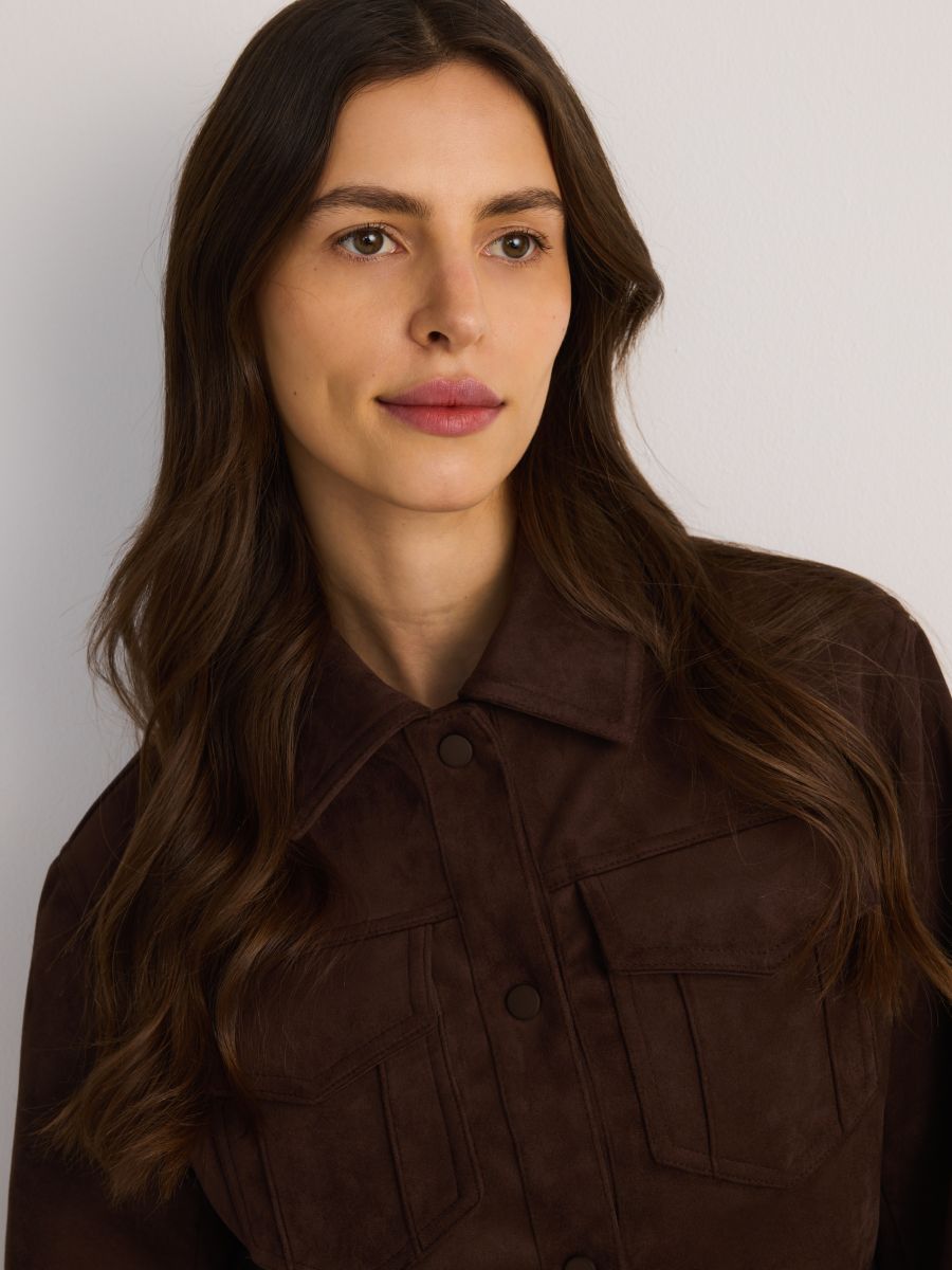 Cropped jacket with collar - dusty brown - RESERVED - 6