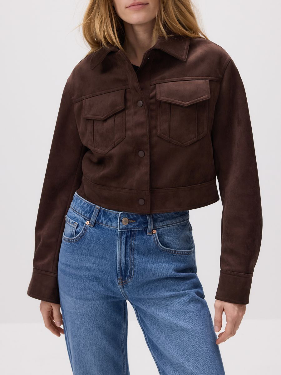 Cropped jacket with collar - dusty brown - RESERVED - 2