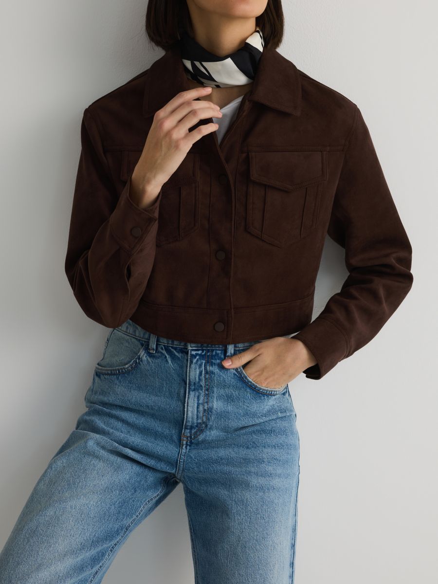 Cropped jacket with collar - dusty brown - RESERVED - 4