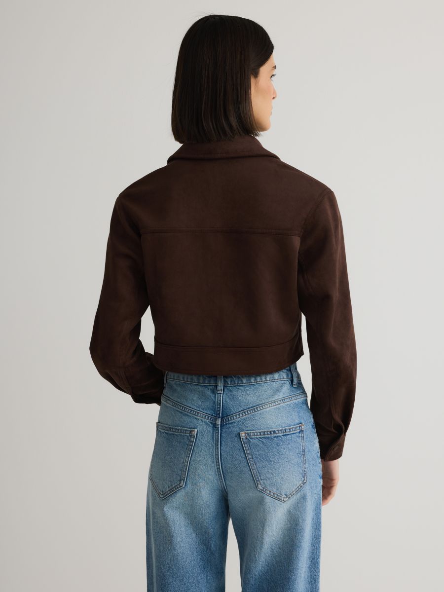 Cropped jacket with collar - dusty brown - RESERVED - 6