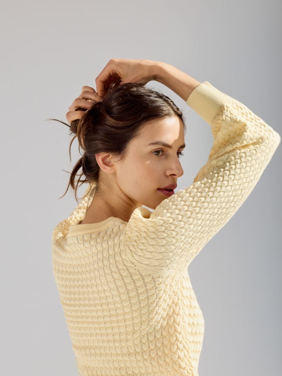 Textured viscose sweater - light yellow - RESERVED - 2