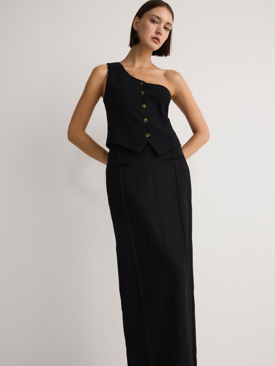Linen blend midi skirt - black - RESERVED - 2