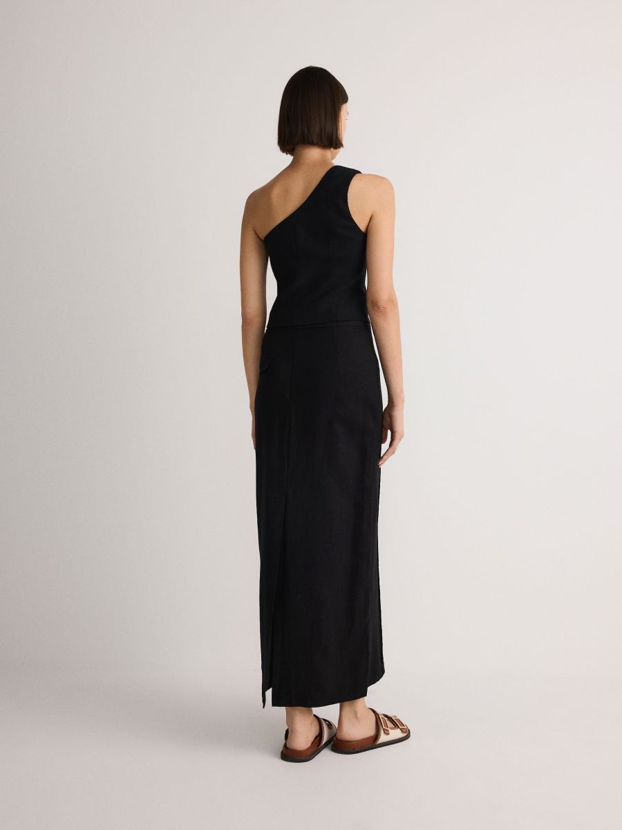 Linen blend midi skirt - black - RESERVED - 3