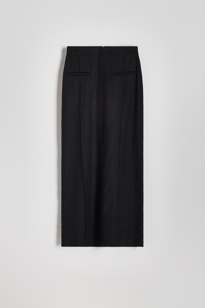 Linen blend midi skirt - black - RESERVED - 4