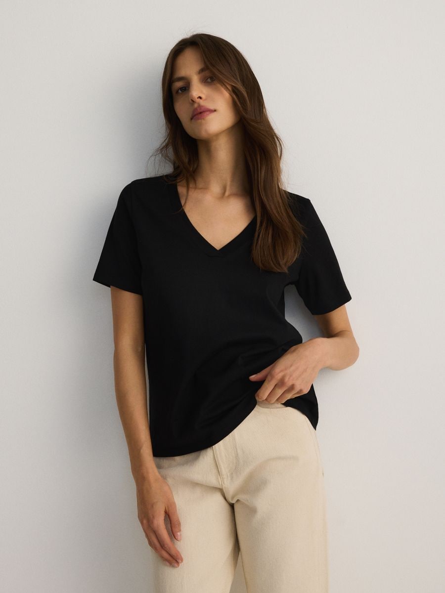 LADIES` T-SHIRT - ΜΑΥΡΟ - RESERVED