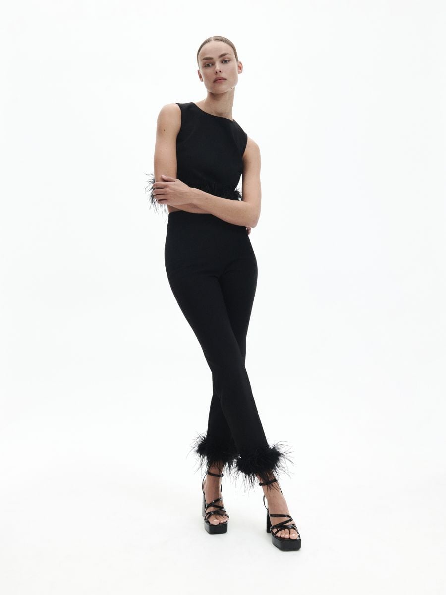 Trousers with faux feathers - black - RESERVED - 2