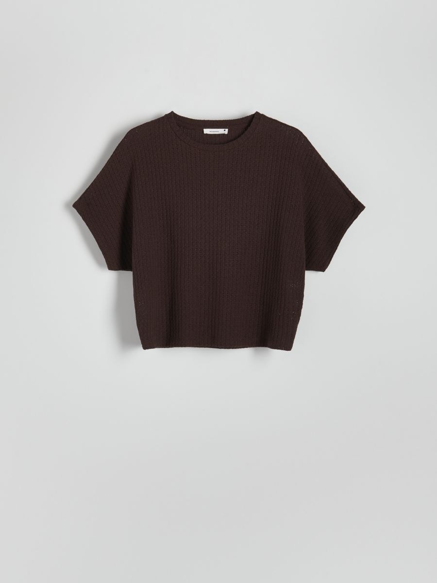 T-shirt in structured jersey - brown - RESERVED - 5