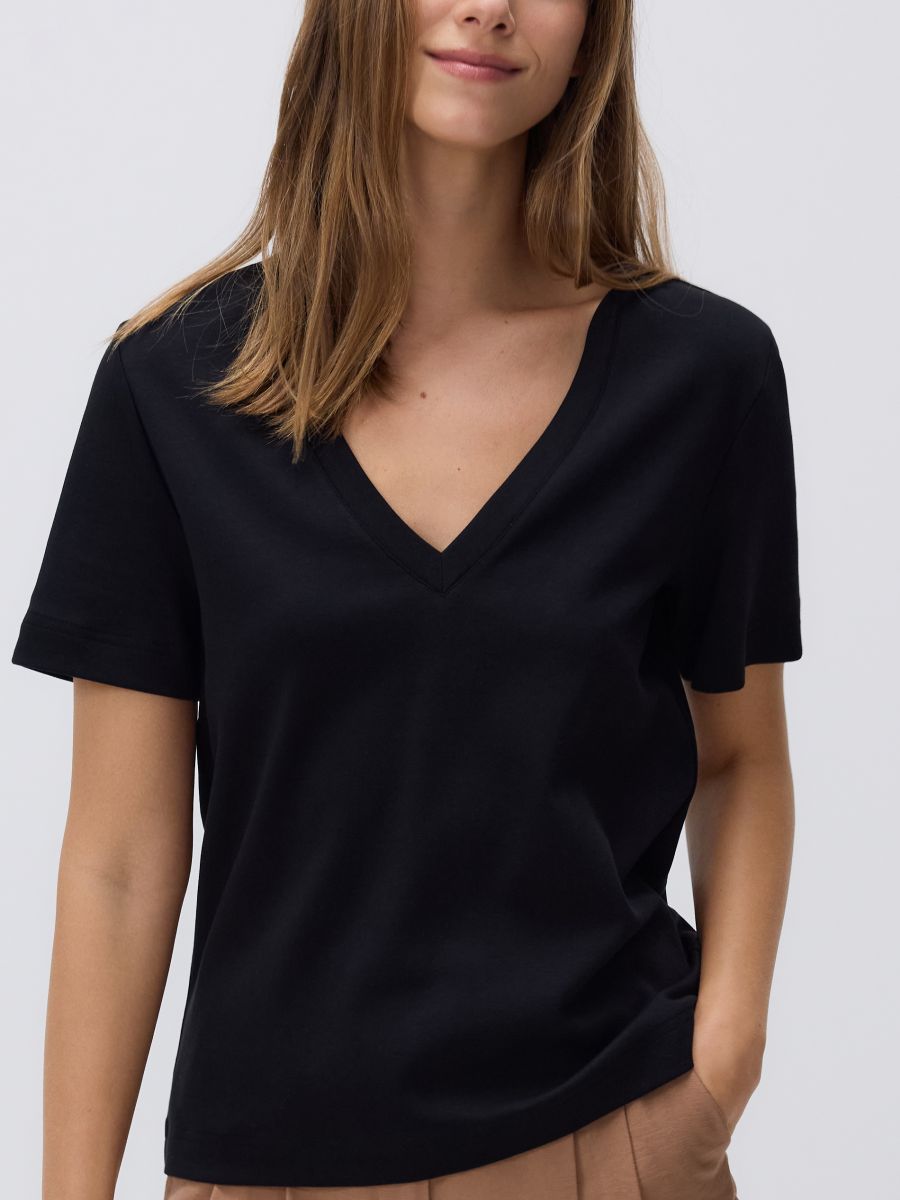 T-shirt i merceriseret bomuld - sort - RESERVED