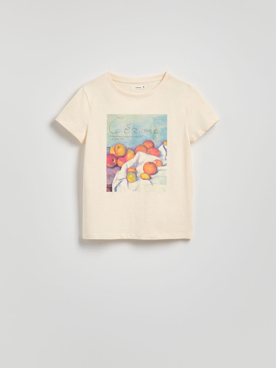 Baumwoll-T-Shirt mit Print - beige - RESERVED