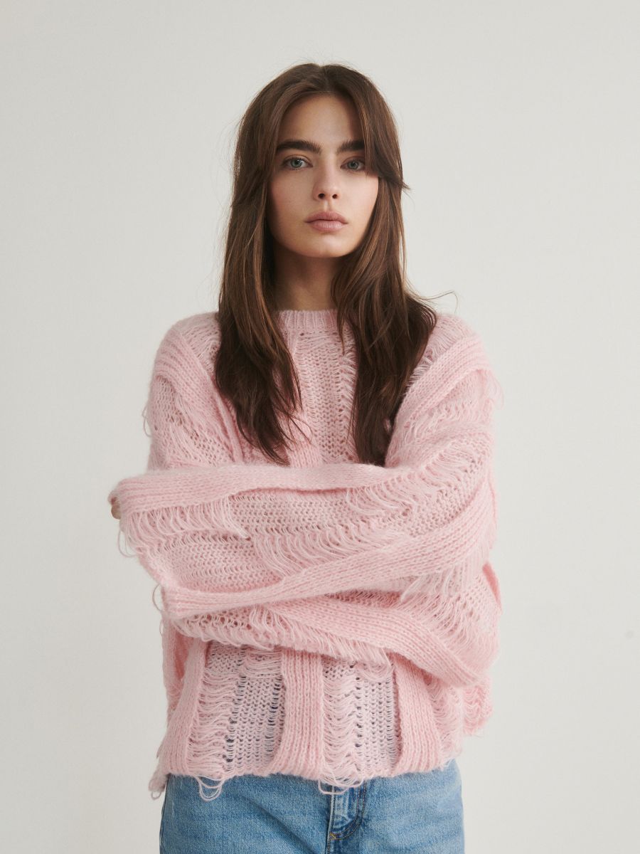 LADIES` SWEATER - pastel pink - RESERVED - 3
