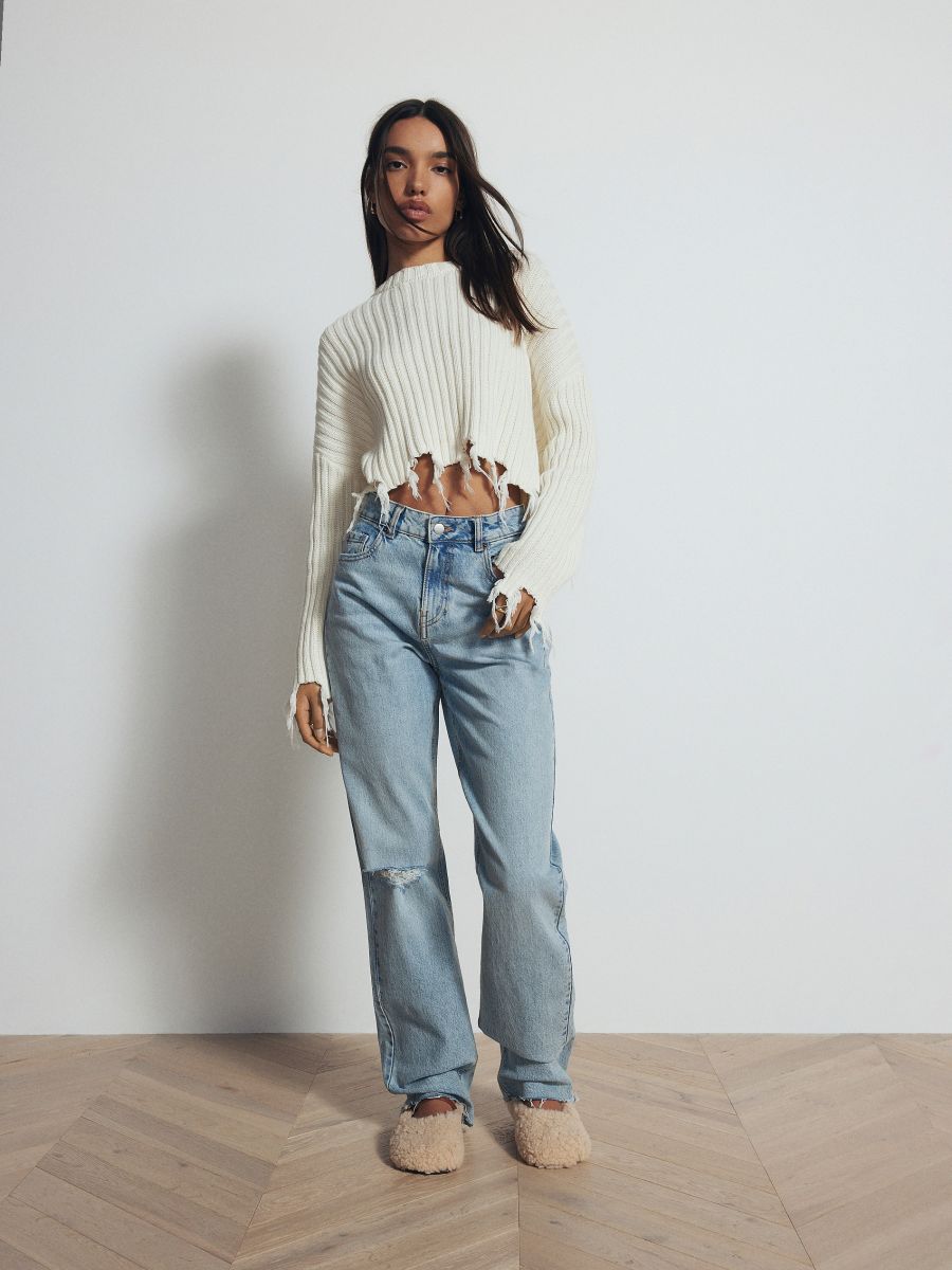 Sweater with frayed edges - nude - RESERVED - 2