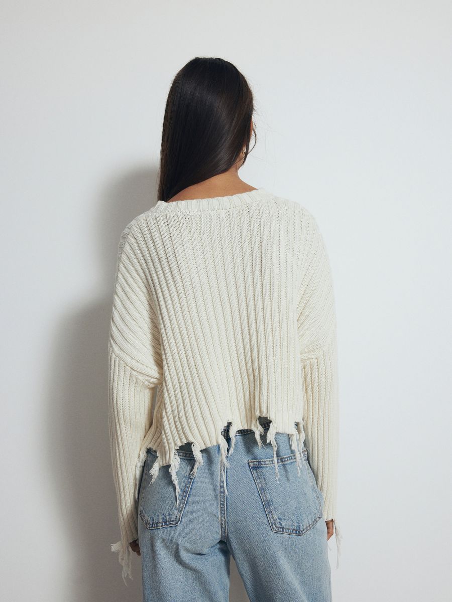Sweater with frayed edges - nude - RESERVED - 4