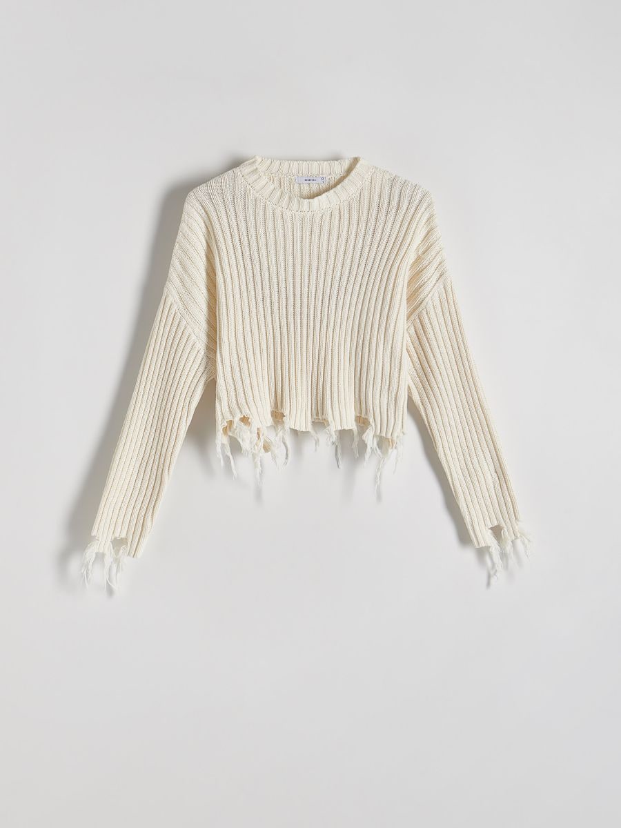 Sweater with frayed edges - nude - RESERVED - 5