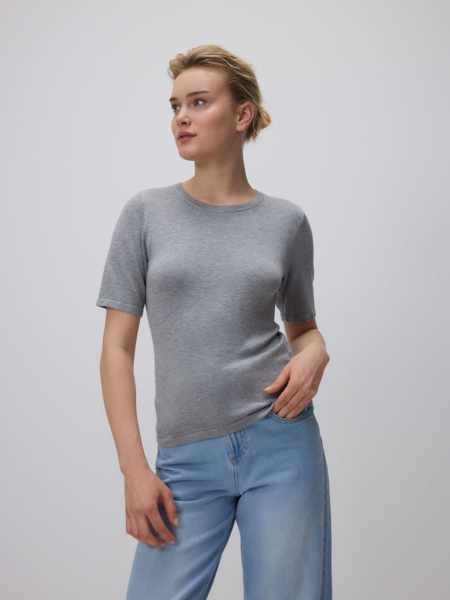 Viscose rich jersey top - mid grey - RESERVED