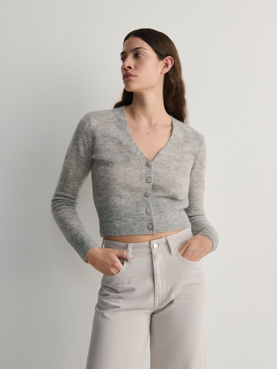 Κοντό πουλόβερ με κουμπιά - light grey - RESERVED
