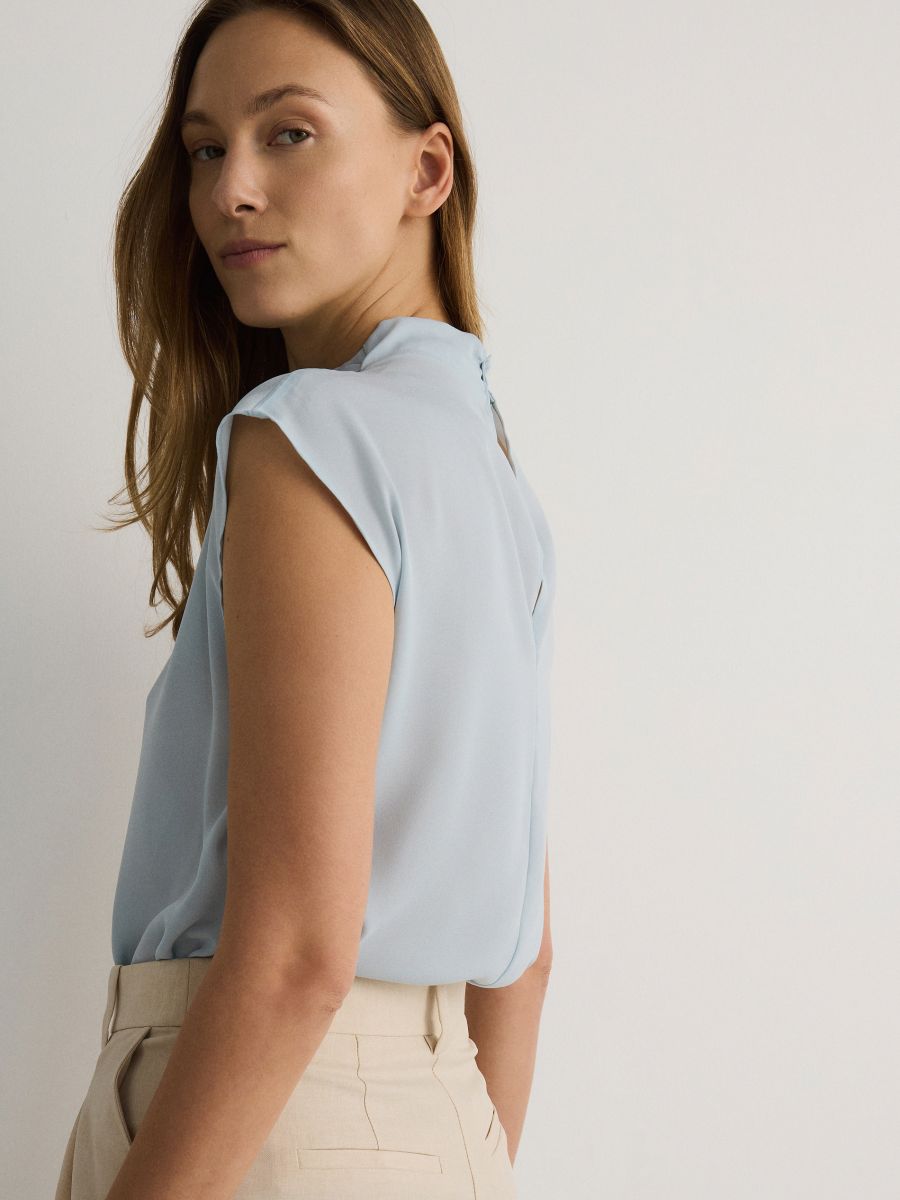Bluza s drapiranim detaljem - svetlo tirkizna - RESERVED - 4