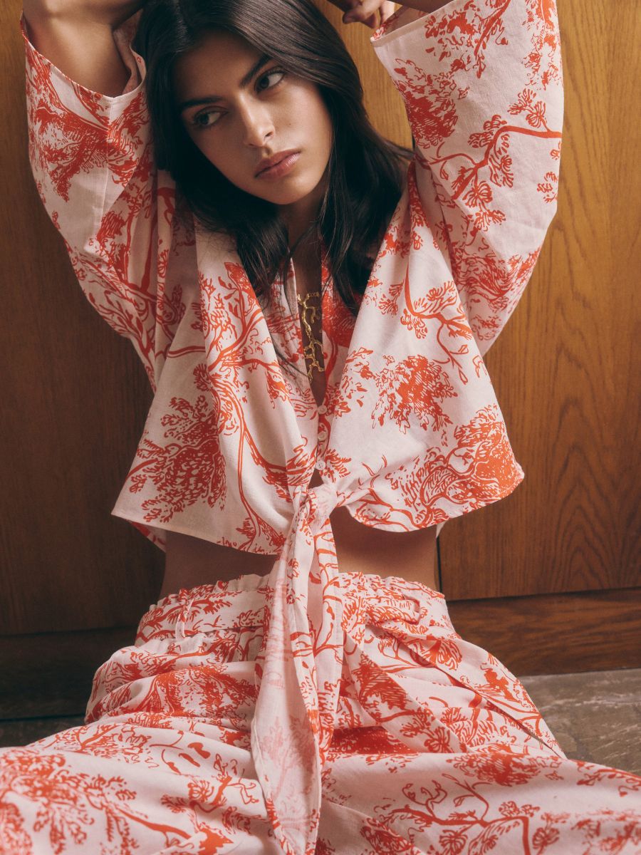 Къса кимоно риза с декоративна връзка - многоцветен - RESERVED