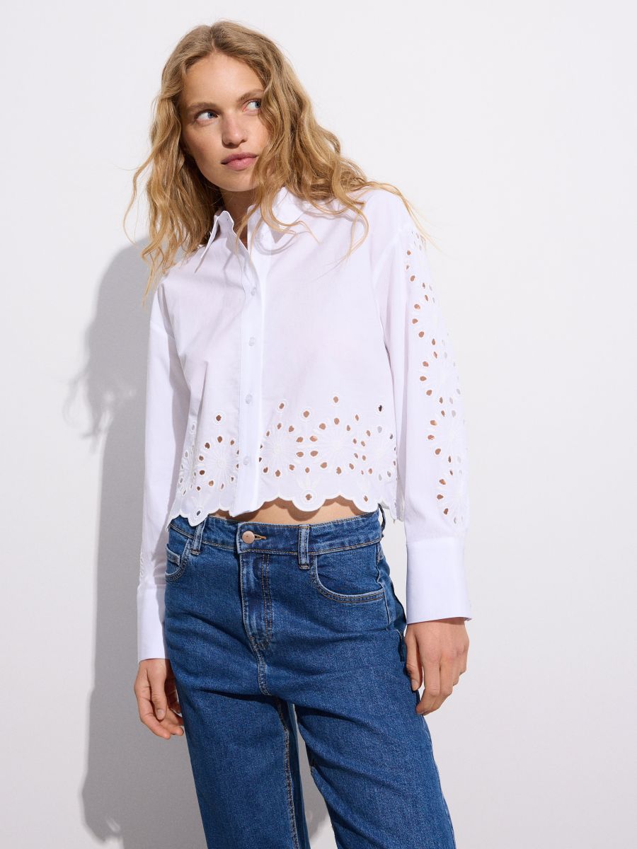 Shirt with embroidery detailing - cream - RESERVED
