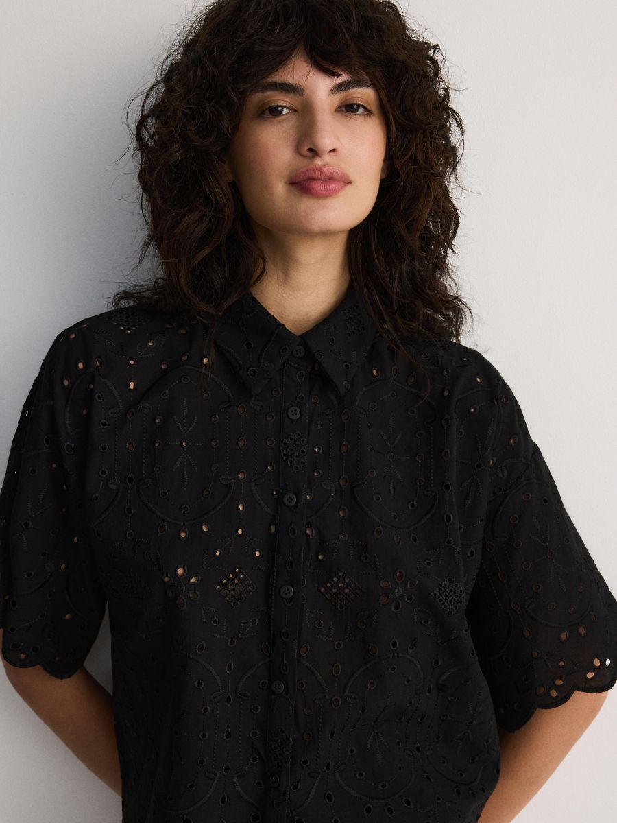 Chemisier broderie anglaise noir sale