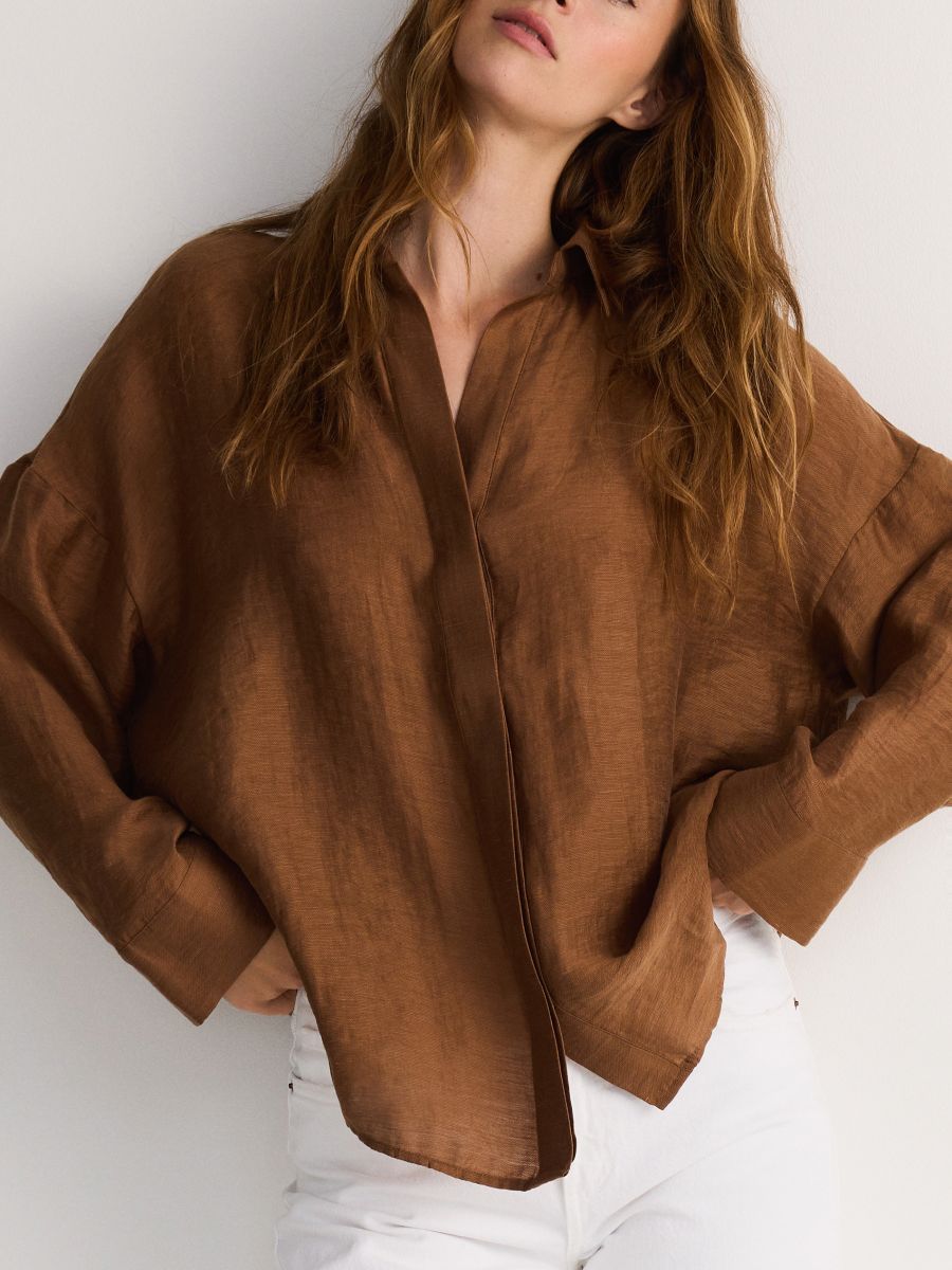 Oversized shirt - dark brown - RESERVED