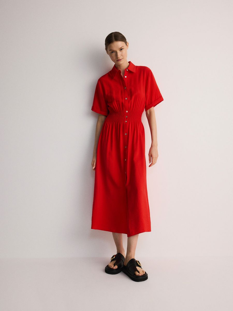 Midi šaty s příměsí viskózy - červená - RESERVED