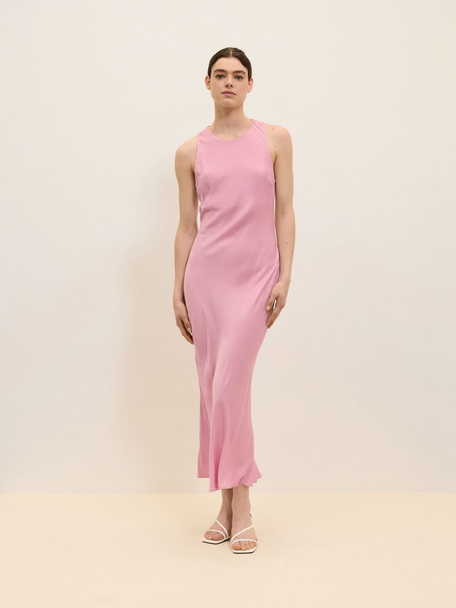 Maxi šaty ze saténové viskózy - růžová - RESERVED