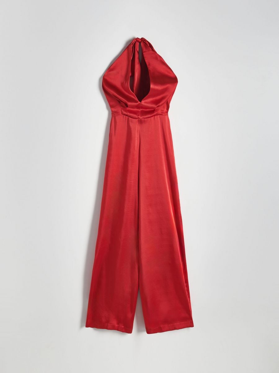 Tuta intera in satin con scollatura americana - rosso - RESERVED - 6