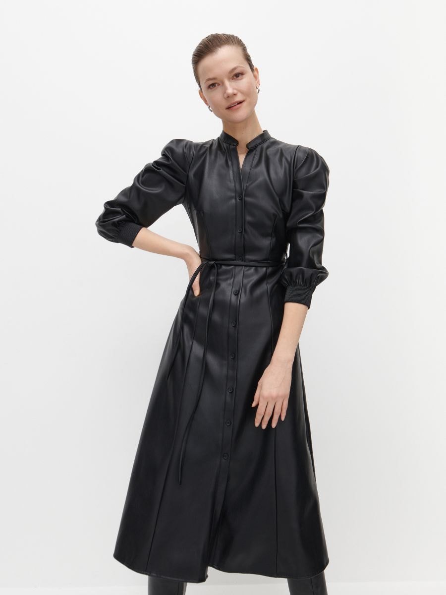 Hemdblusenkleid aus Lederimitat - schwarz - RESERVED - 2