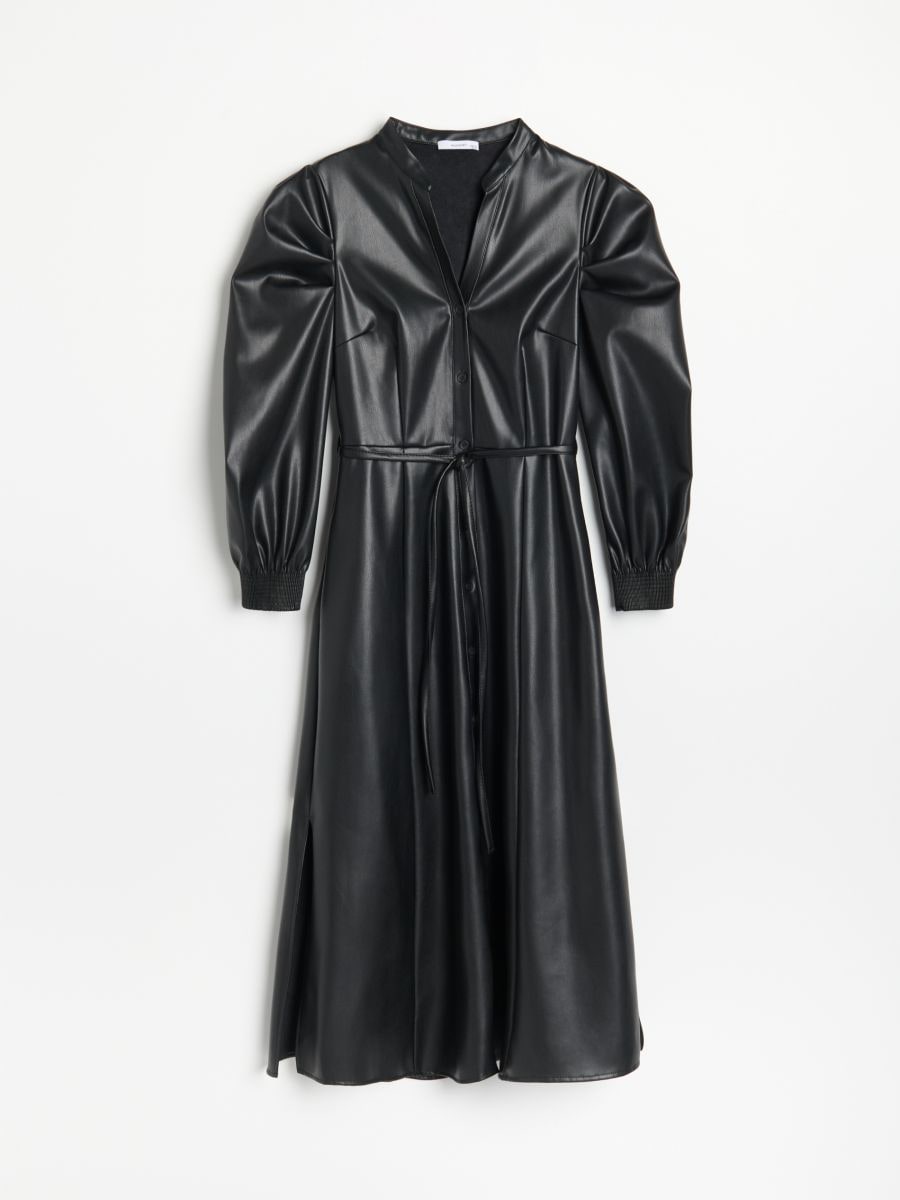 Hemdblusenkleid aus Lederimitat - schwarz - RESERVED - 6