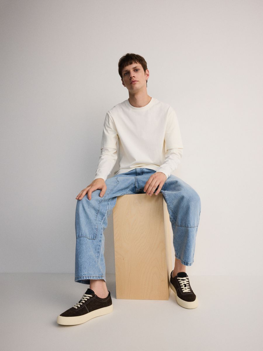 Straight jeans with stitching - blue - RESERVED - 3
