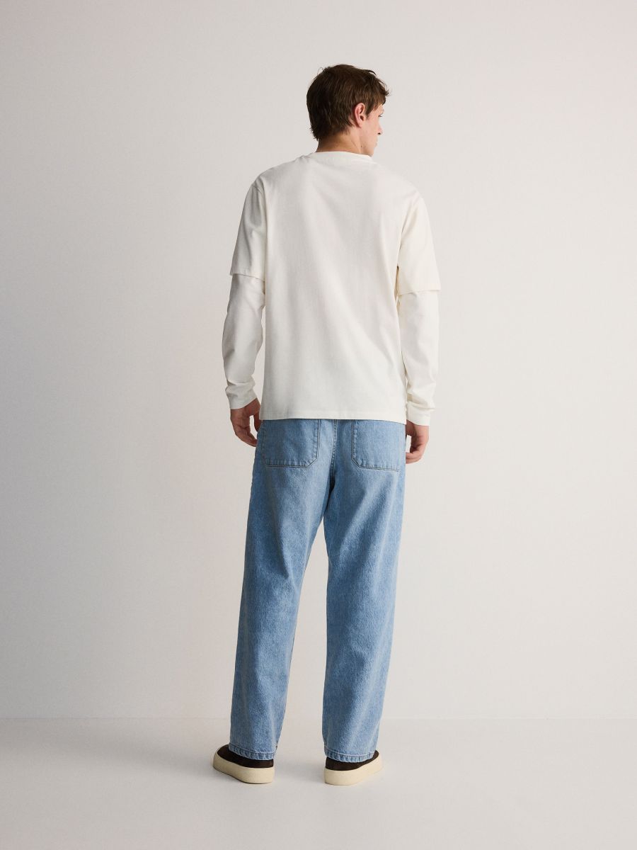 Straight jeans with stitching - blue - RESERVED - 4