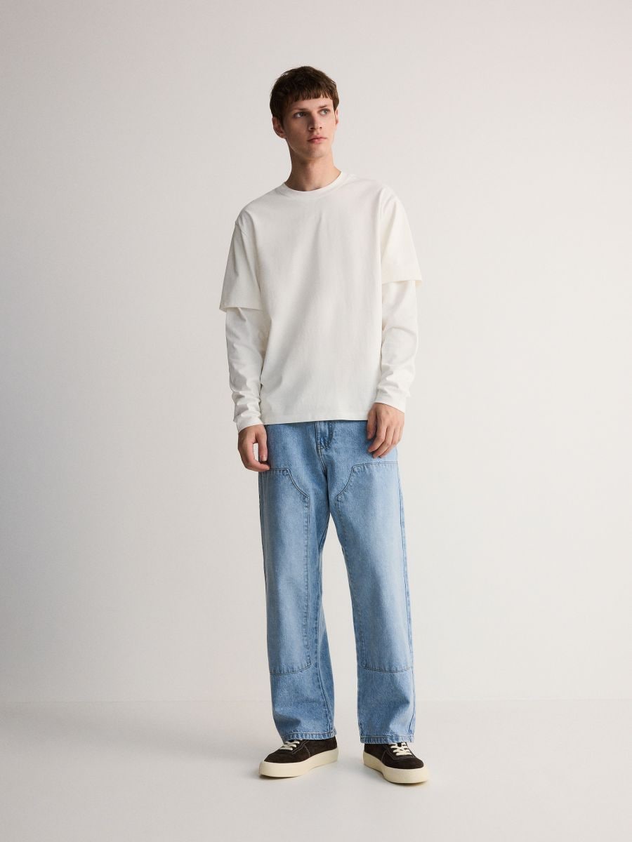Straight jeans with stitching - blue - RESERVED - 5